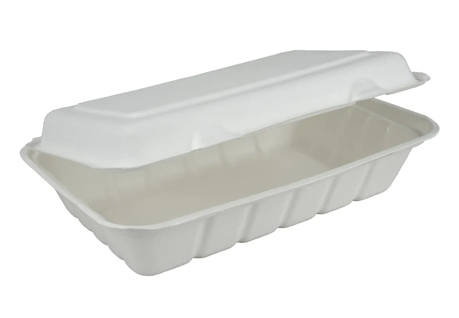 Boîte à menu jetable en bagasse, blanc, un compartiment, 850 ml