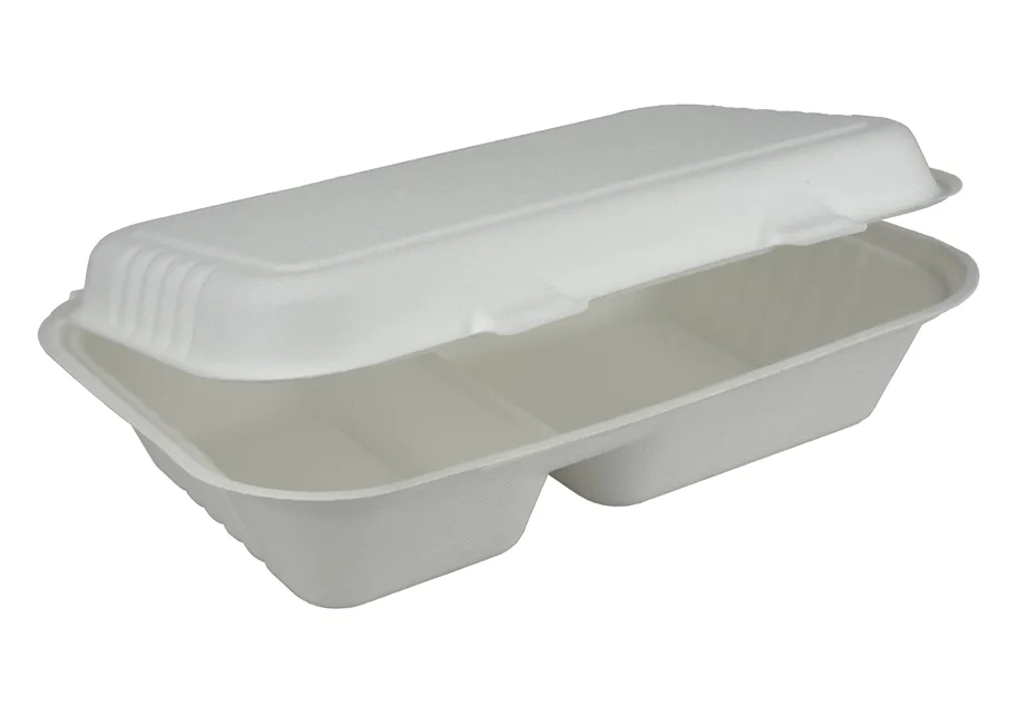 Einweg Menü-Box aus Bagasse, weiss, 2-teilig, 470/ 300 ml